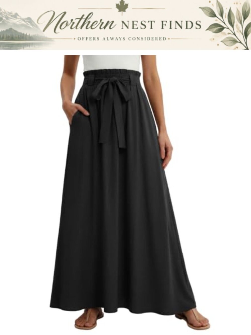 High Waisted Flowy Maxi Skirt with Pockets Boho Tiered Ruffle Hem